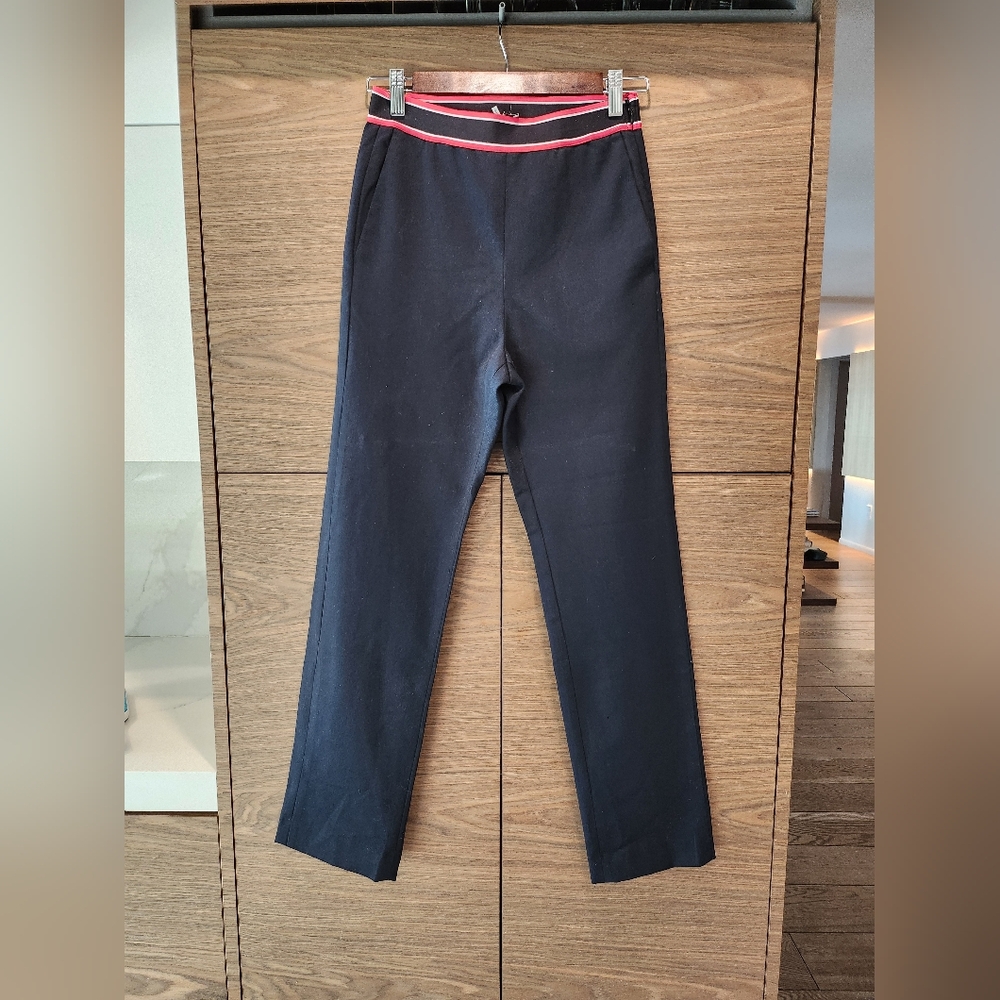 Sandro Women's Navy Blue Pants with Red Trim